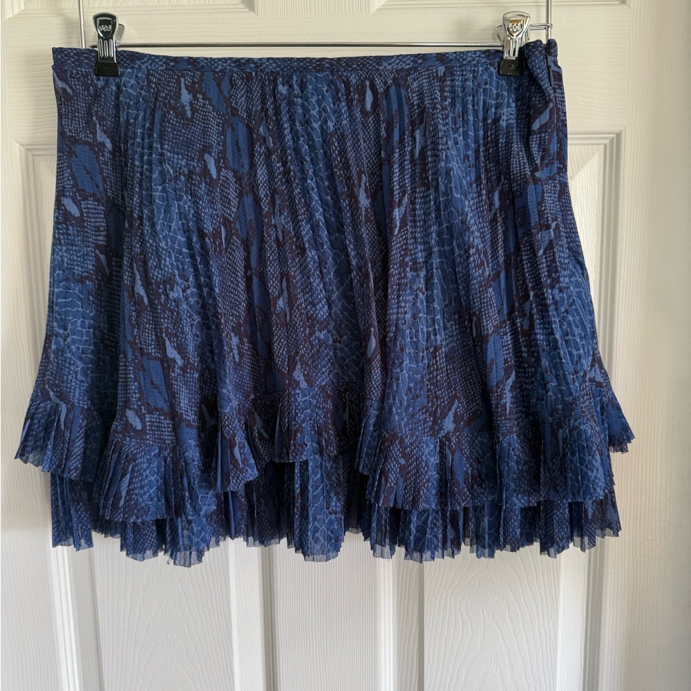 Banana Republic Blue Skater Mini Skirt with Pleated Ruffles
